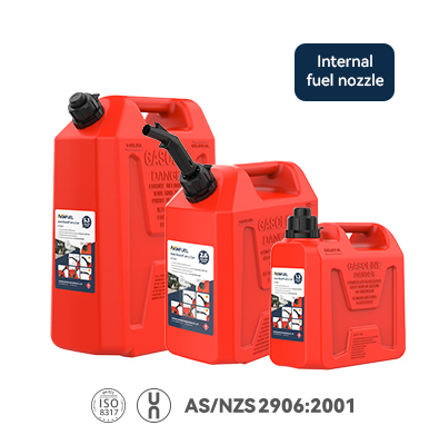 AKINFUEL 5L/10L/20L Red Gasoline Fuel Can with Auto Shut-Off Nozzle | AS/NZS 2906 Certified
